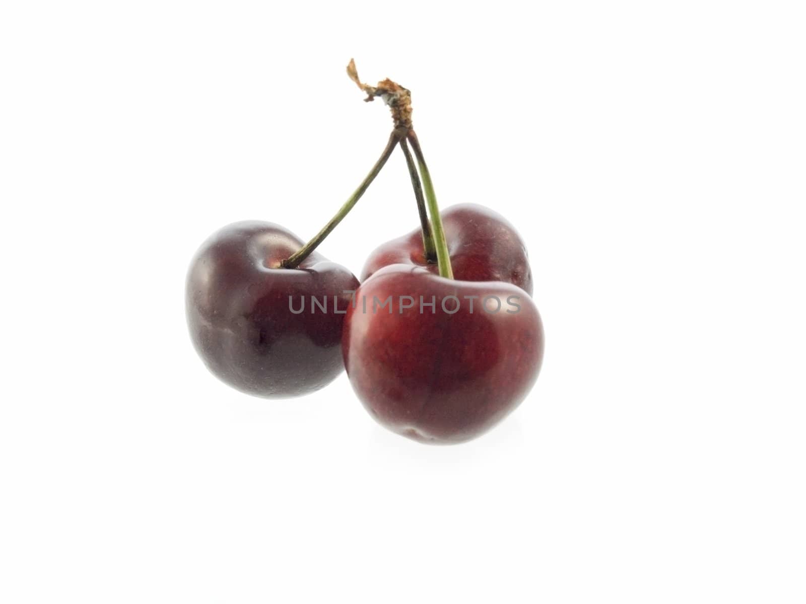 Close-up of sweet cherries isolated on white