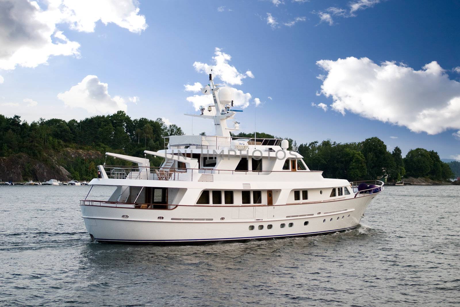 A large yacht in the ocean