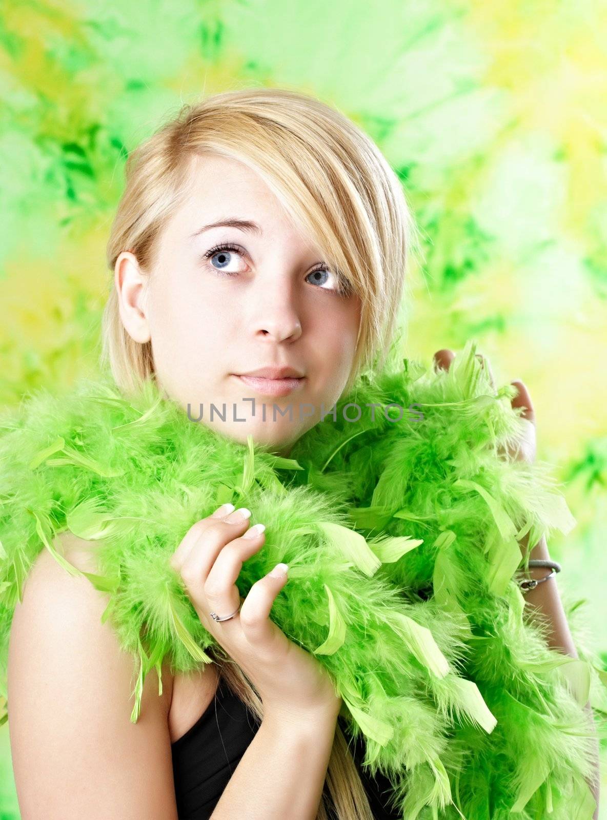 teen with feather boa by lanalanglois