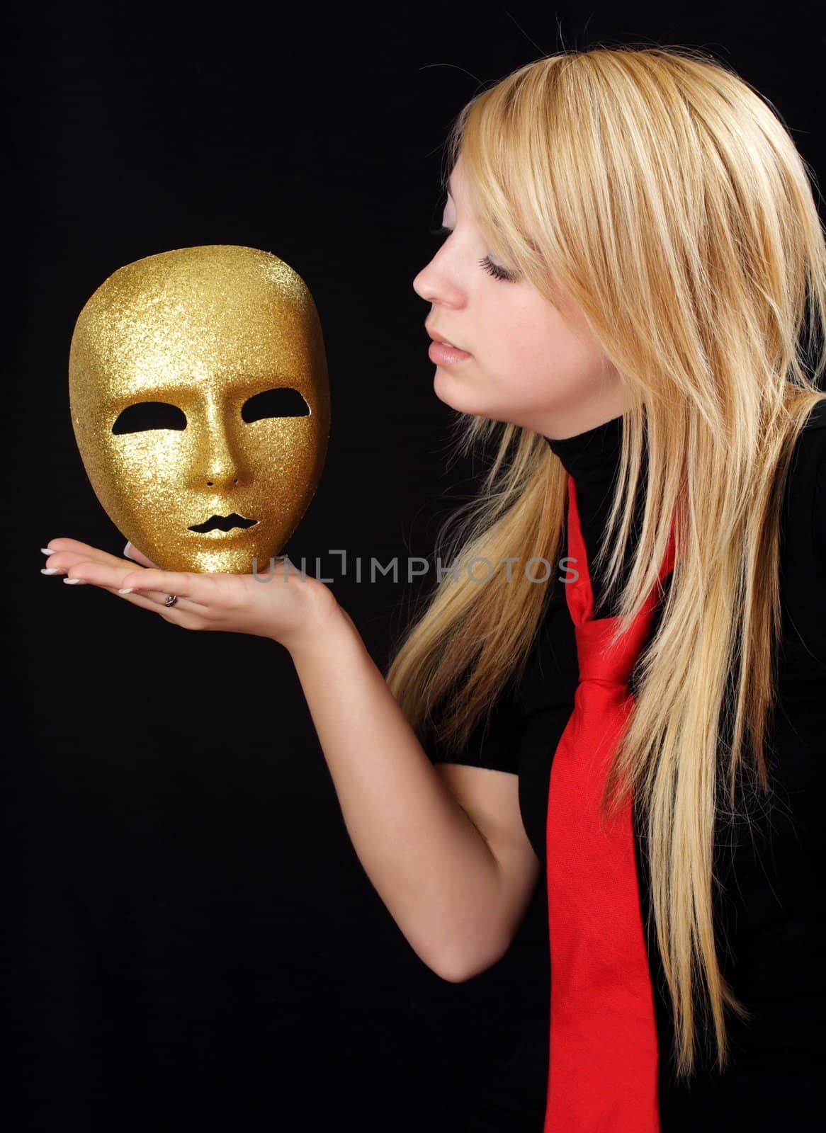 blond girl with gold mask by lanalanglois