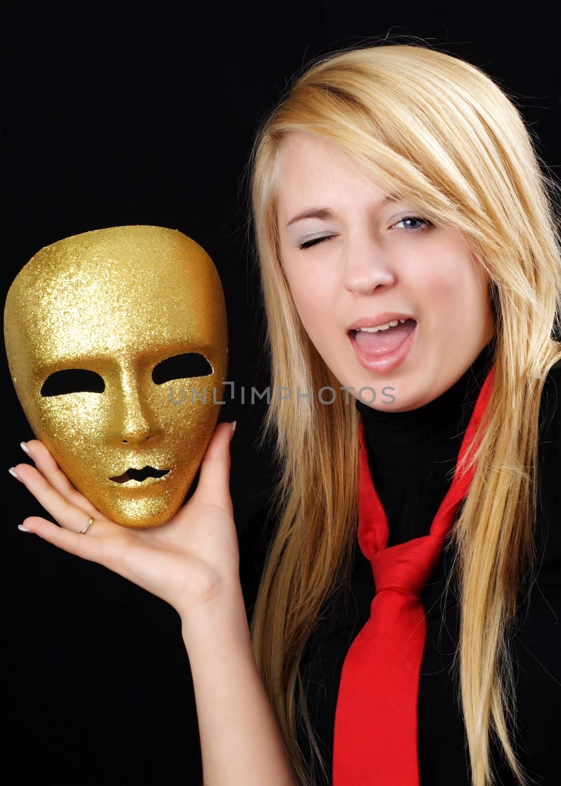 blond girl with gold mask by lanalanglois