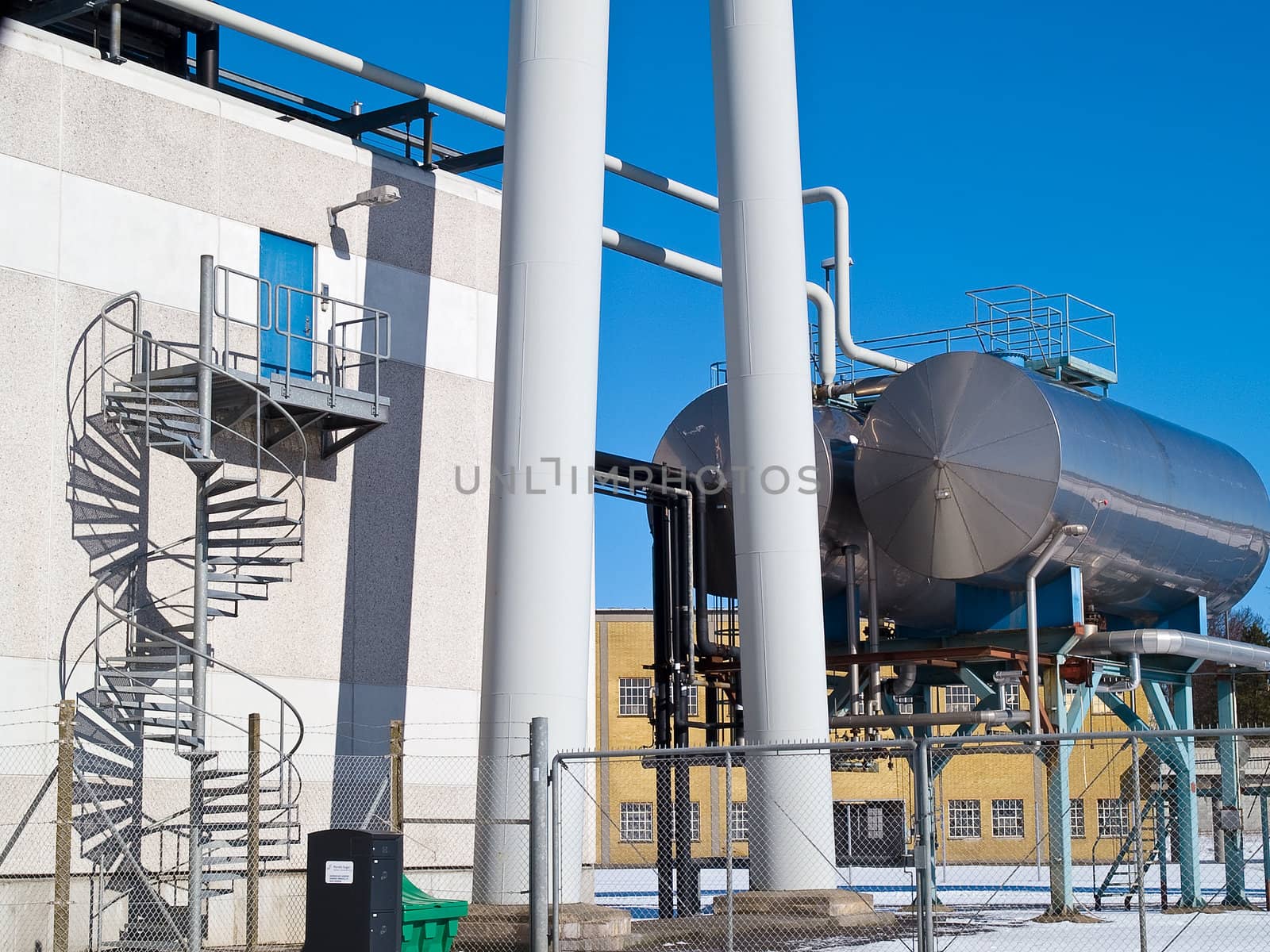 Factory plant industrial metal storage tanks manufacturing industry background