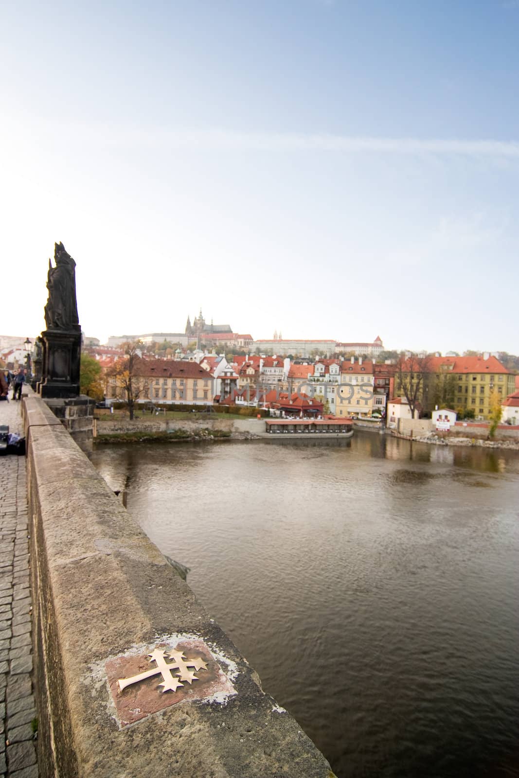 Cross marking the death of Jan Nepomucky on Charles Bridge, Prague.