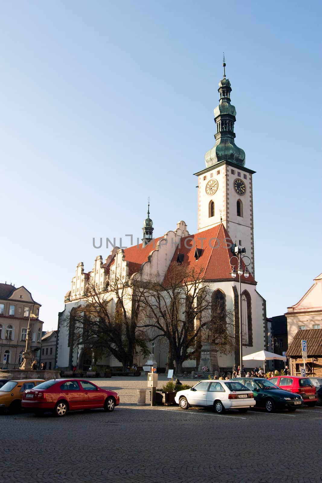 Church in Tabor Czech, in the middle of the town square