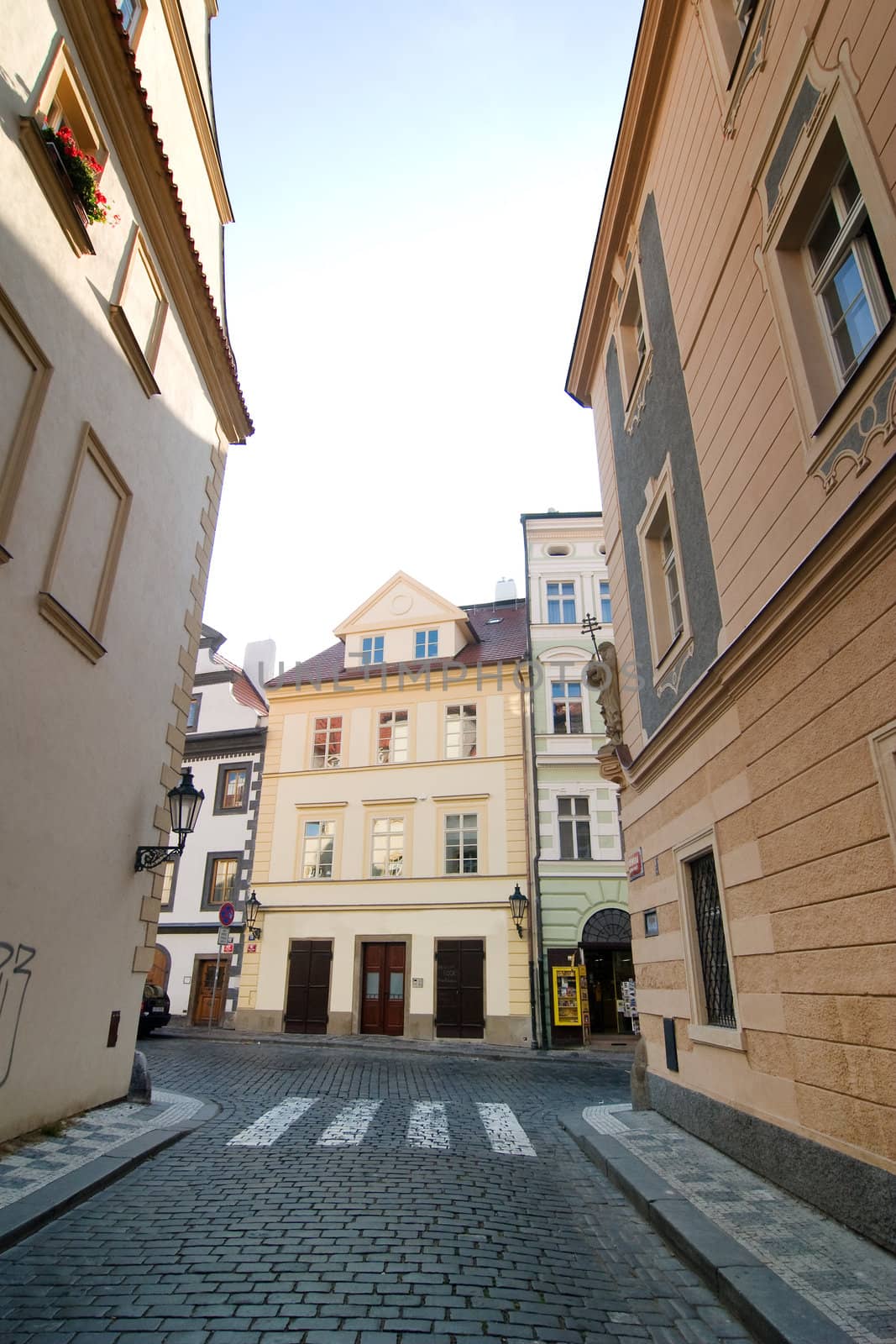 A small quaint street in Prague, Czech Republic.