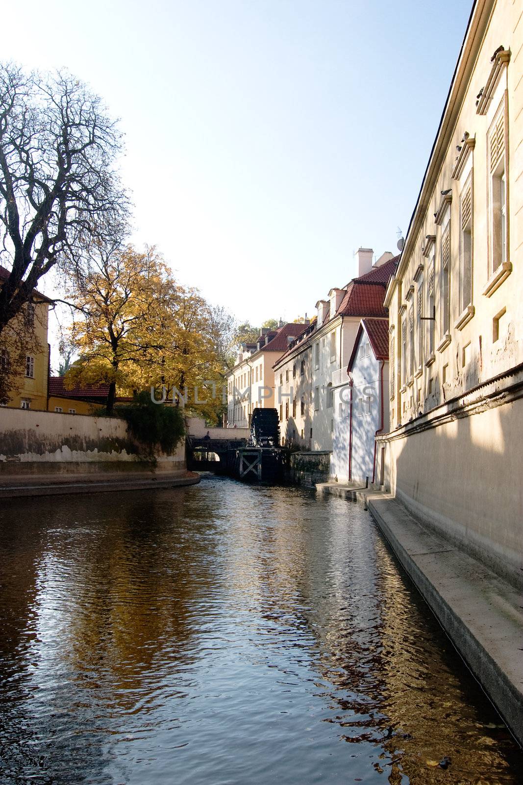 A small river flowing through Prague, Czech Republic