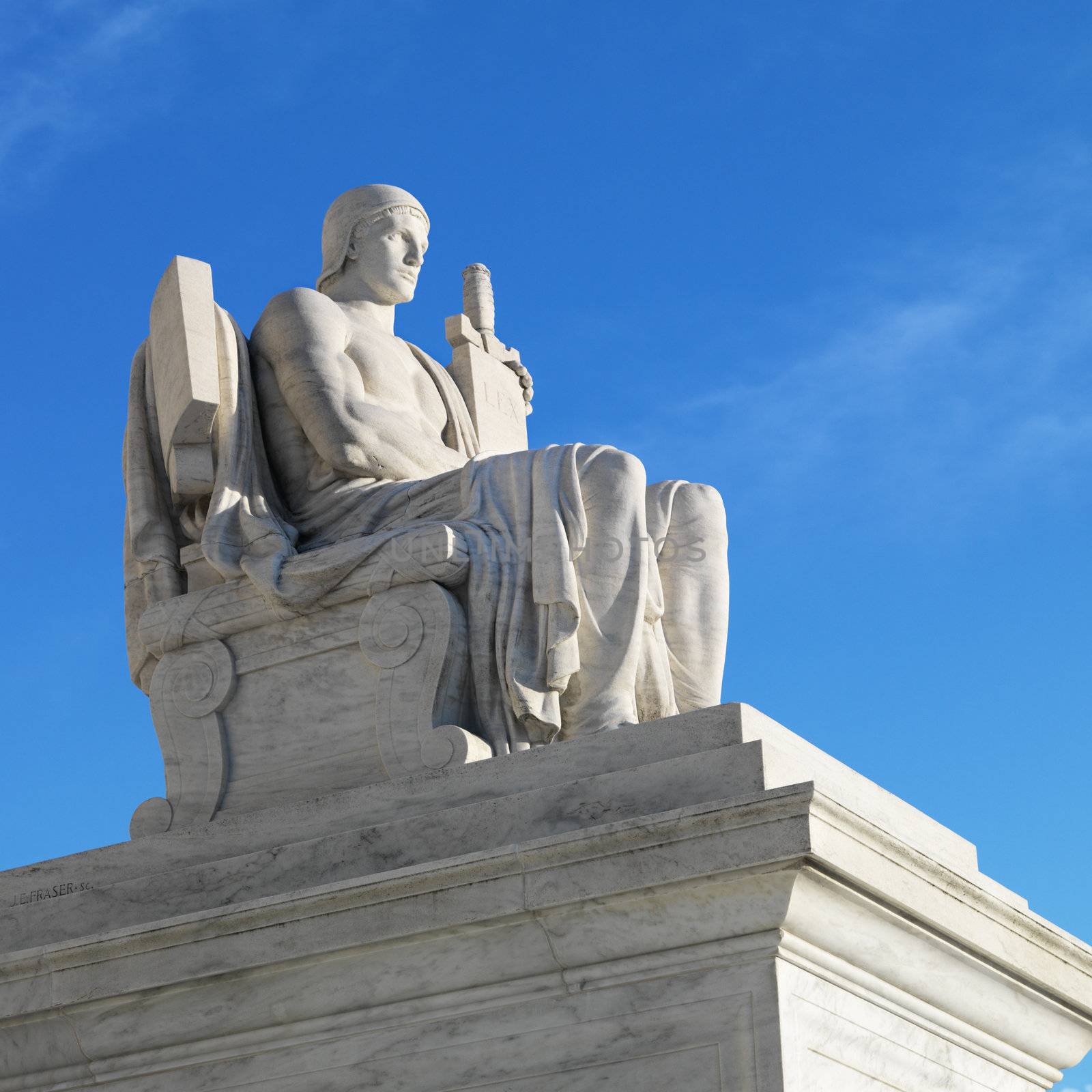 Supreme Court Building sculpture, Washington, DC, USA.