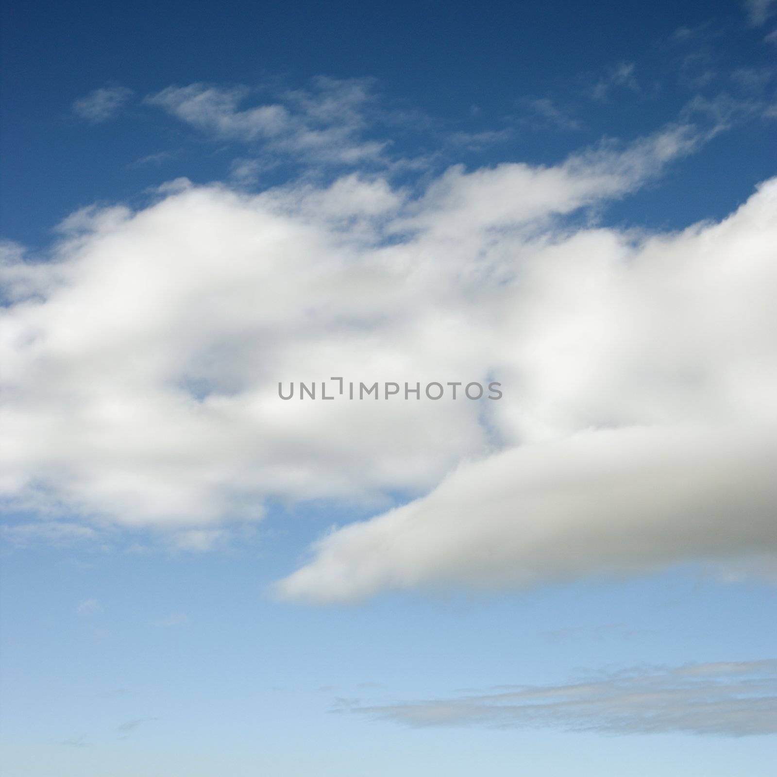 Fluffy white clouds in blue sky.