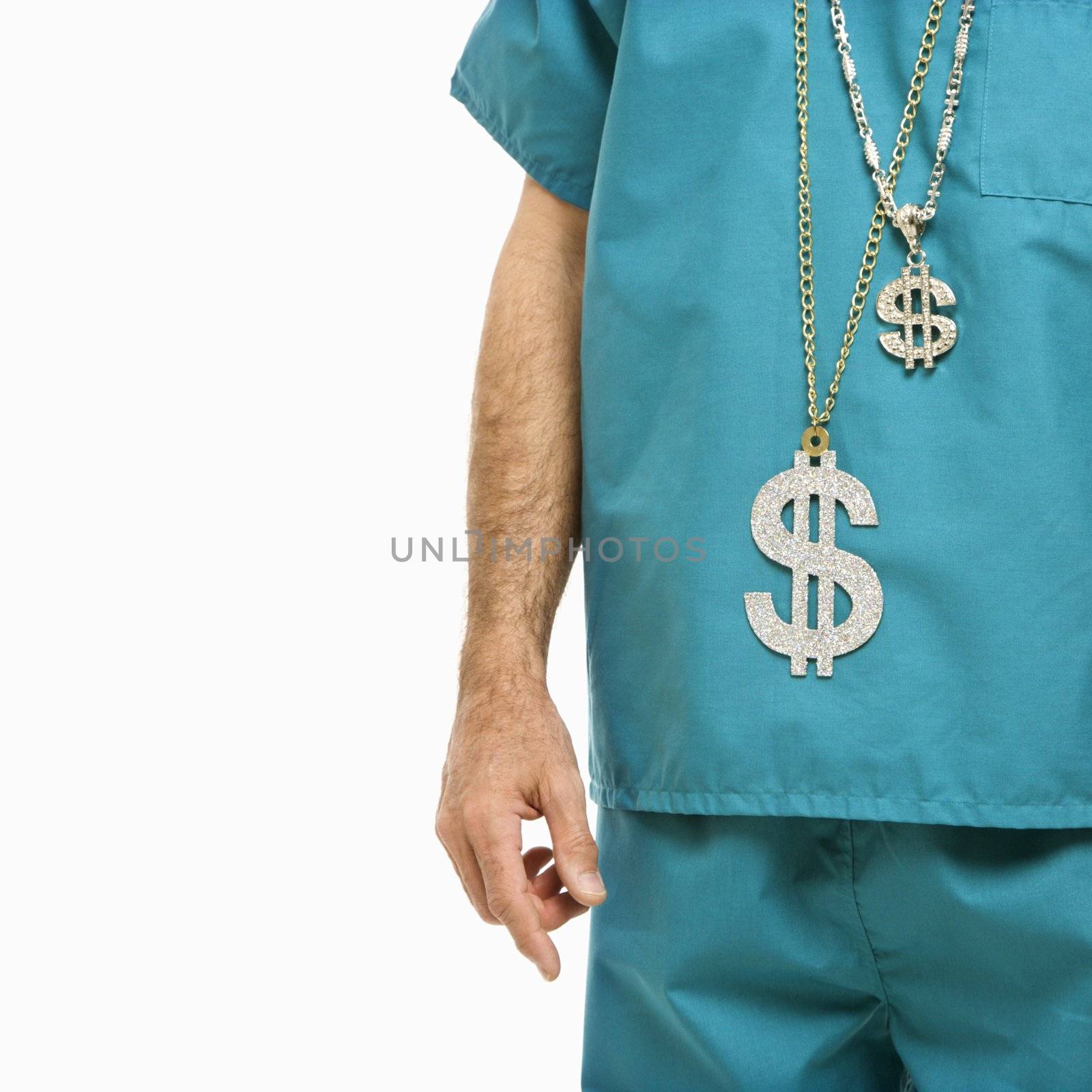 Doctor wearing dollar sign. by iofoto