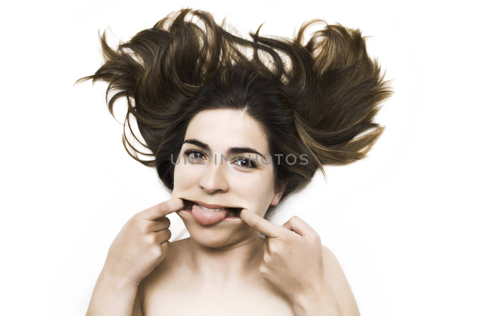 Young beautiful woman portrait isolated in a white background