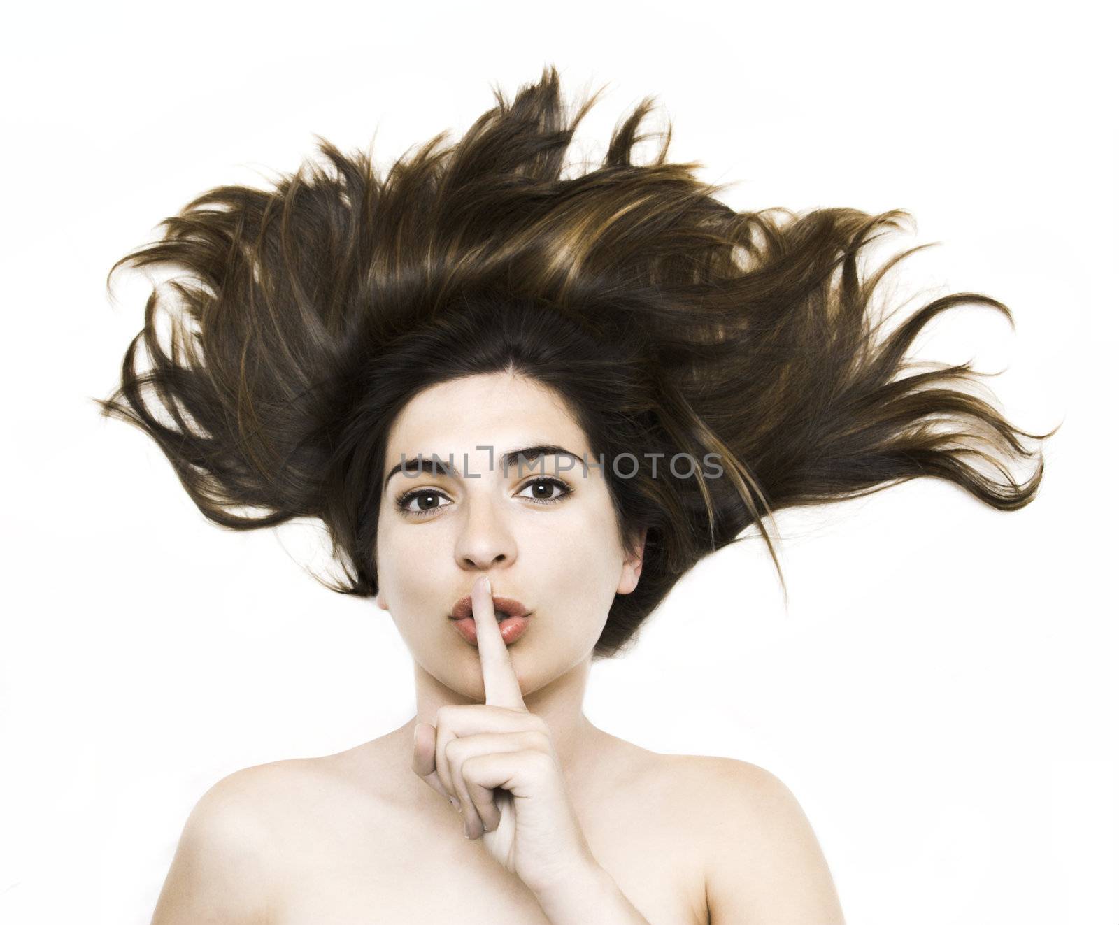 Young beautiful woman portrait isolated in a white background
