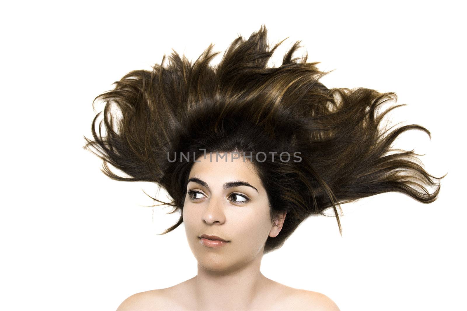 Young beautiful woman portrait isolated in a white background