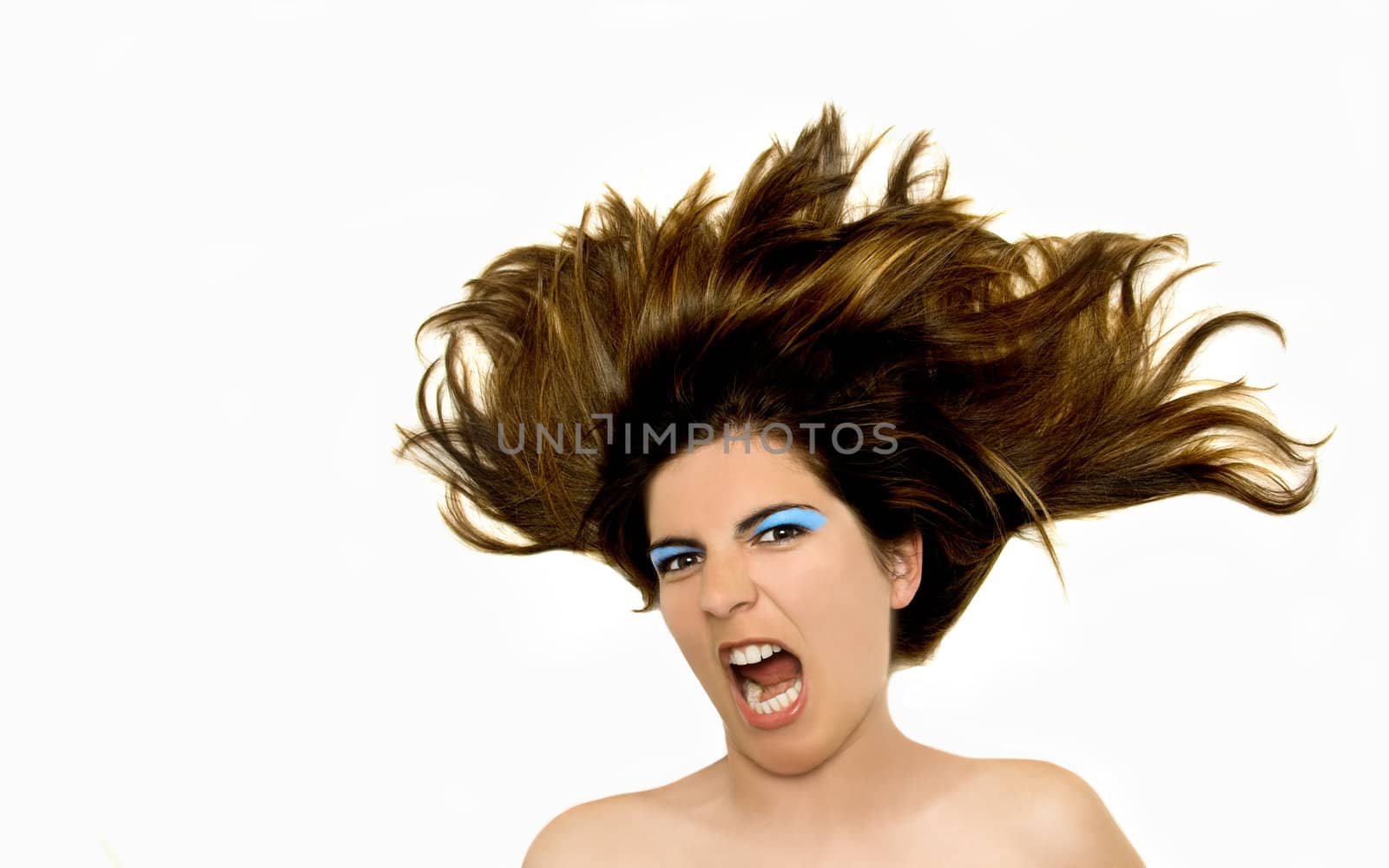 Young beautiful woman portrait with a blue make-up