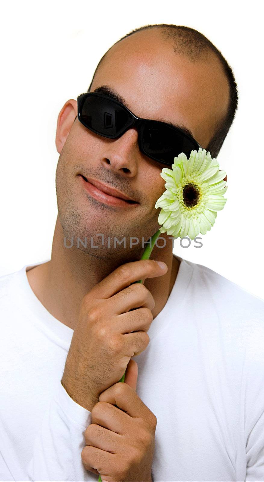 Man with a beautiful yellow flower 