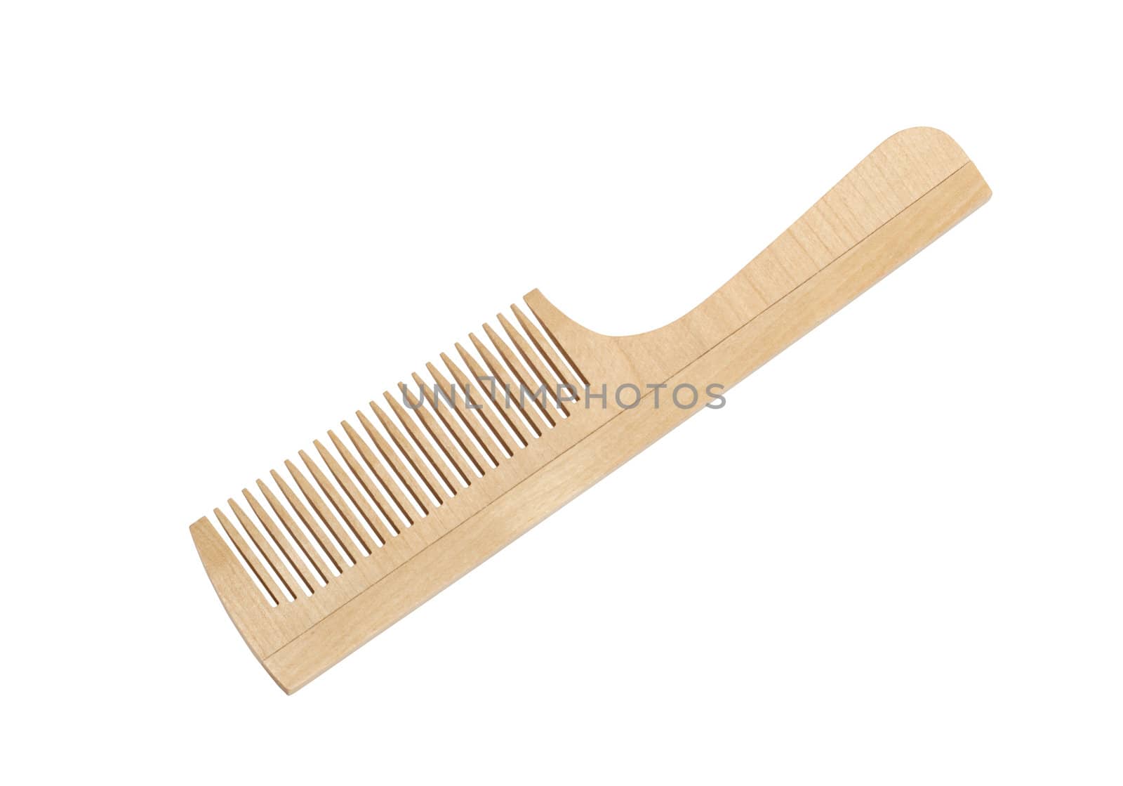 Wooden comb isolated on white background with clipping path