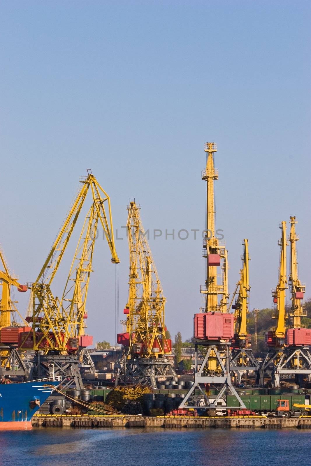 transportation series: cargo port with crane and ship
