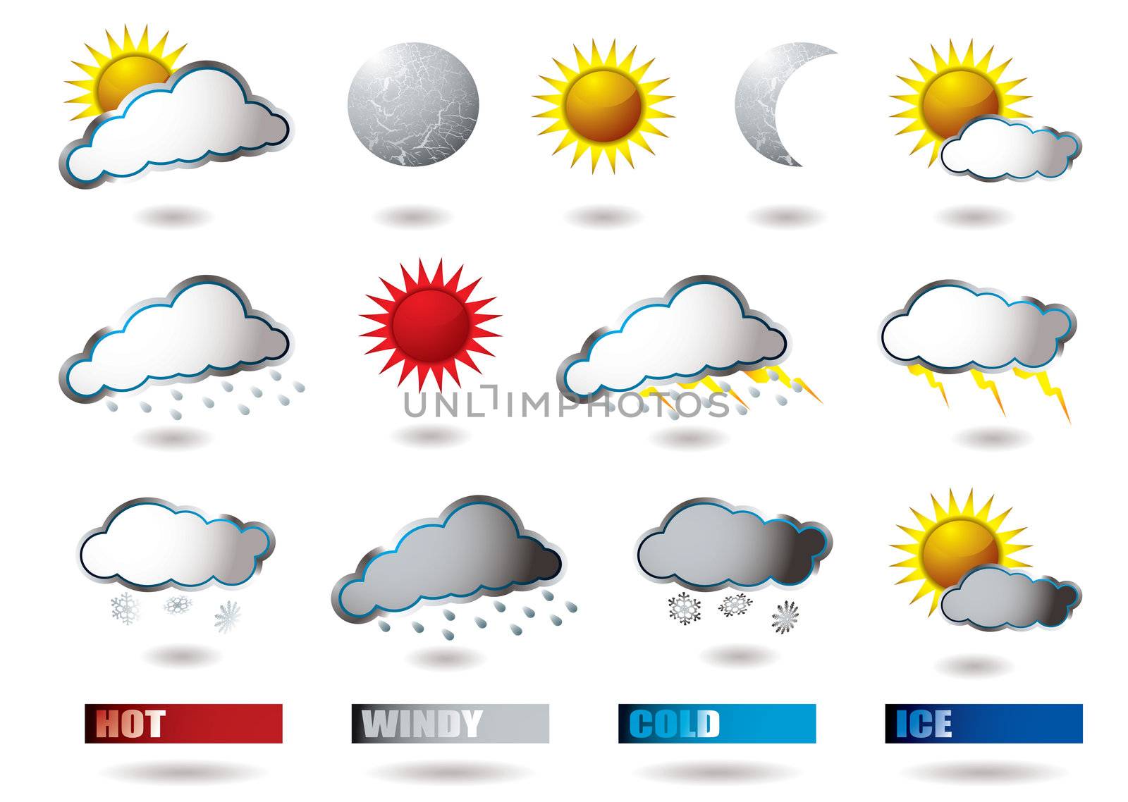 collection of weather icons all with drop shadow