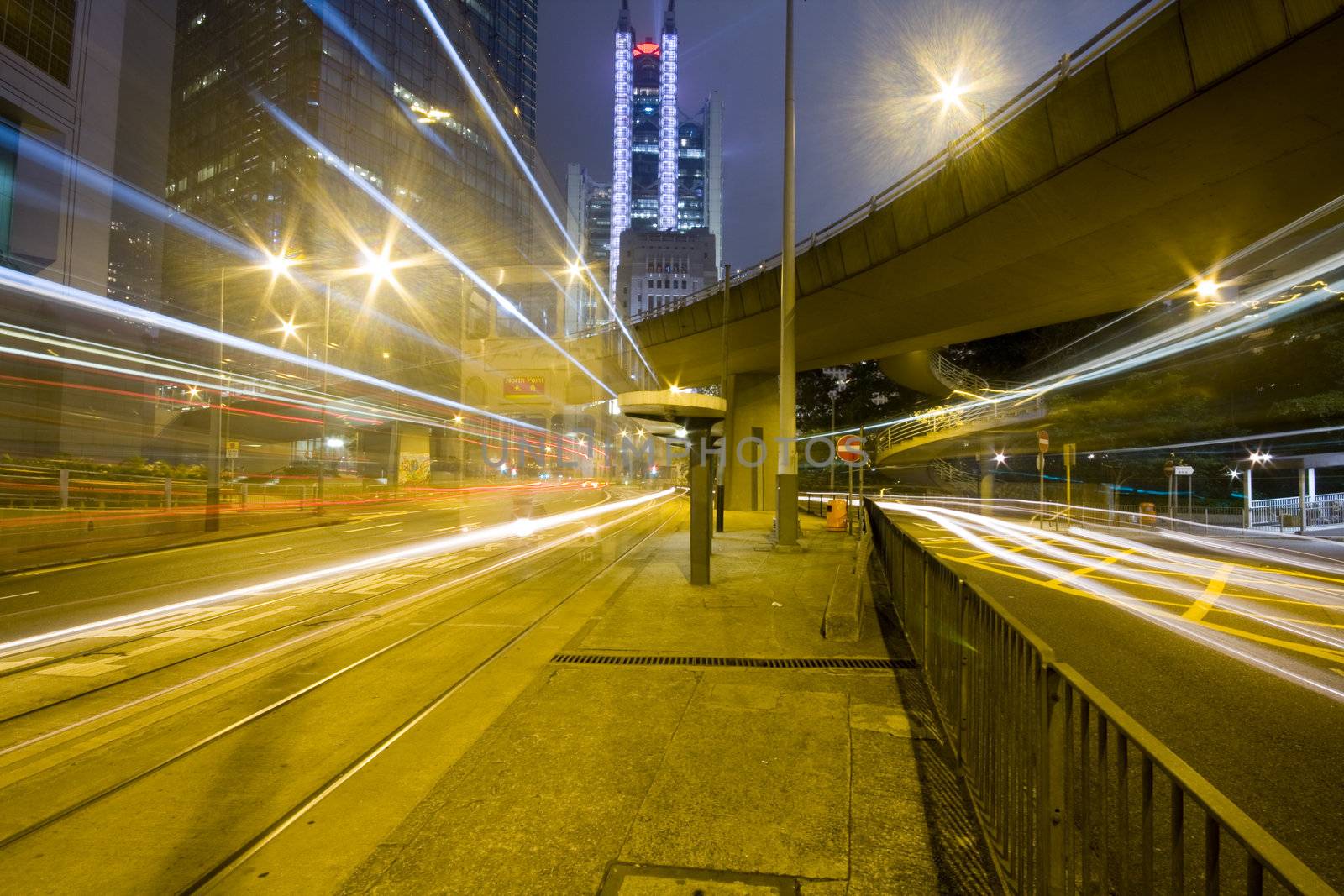 Hong Kong at night with highrise buildings
