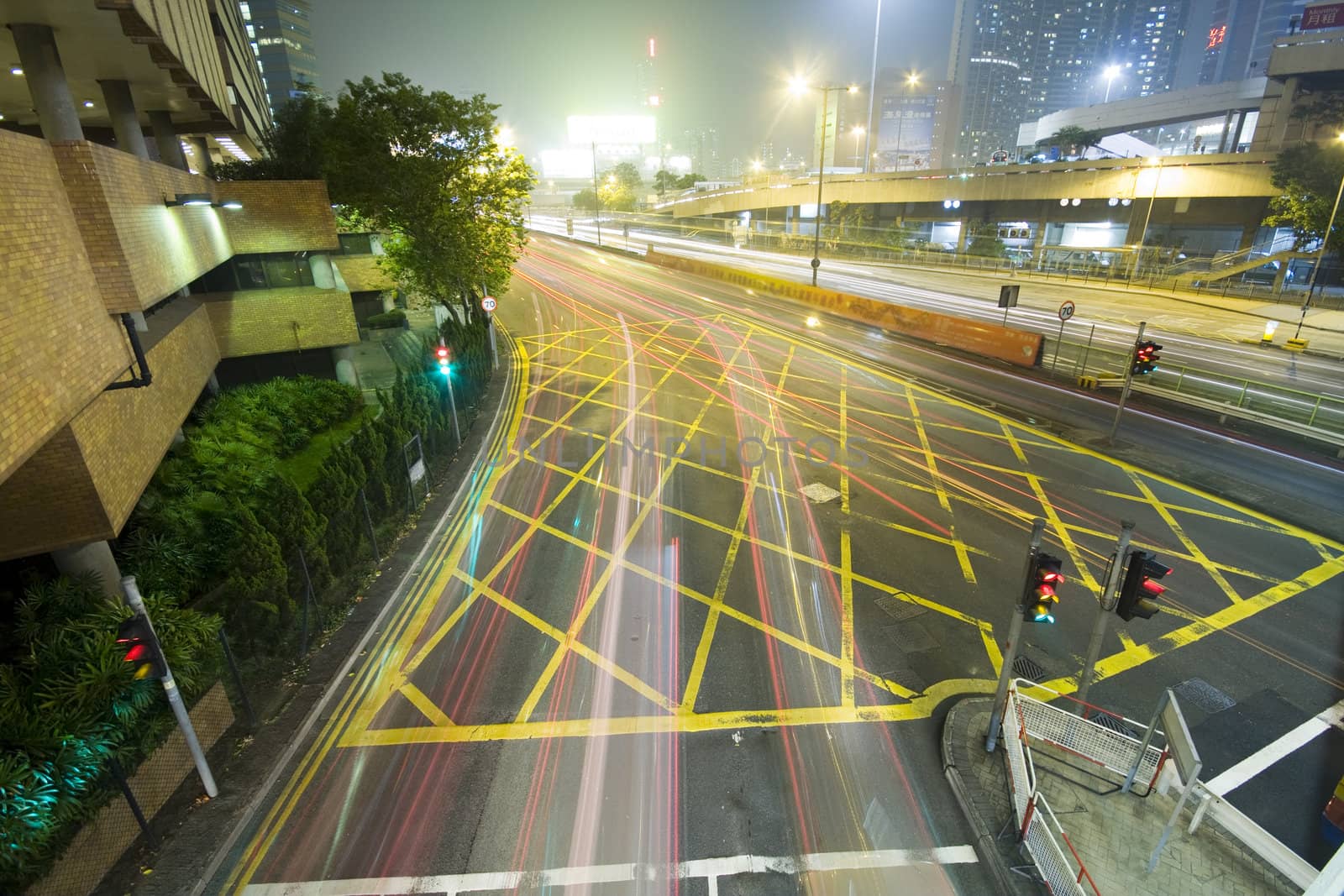 it is a busy traffic night in hong kong
