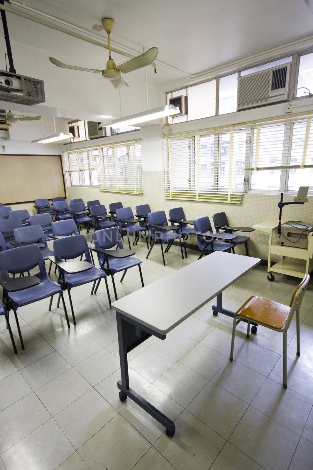 It is a shot of empty classroom