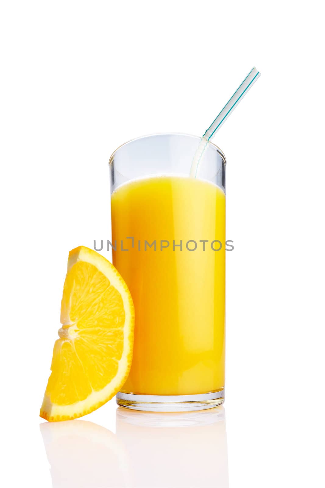 Glass of Orange juice with Fruits on white background
