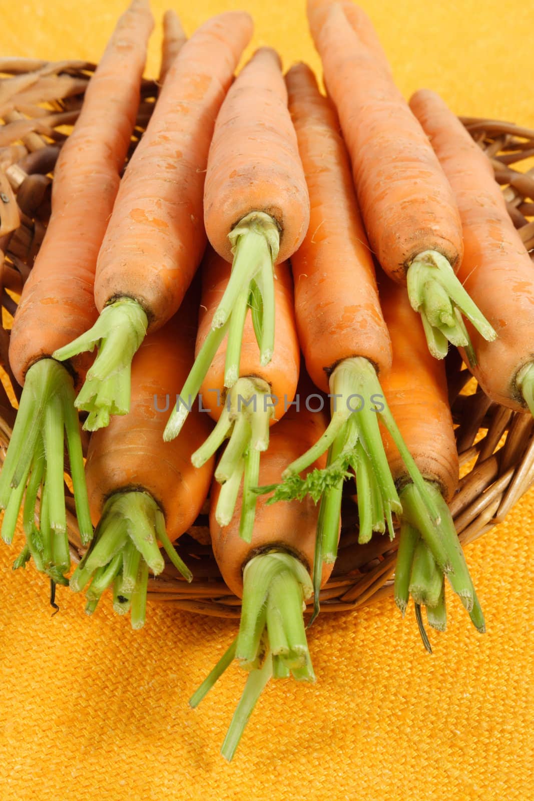 fresh carrots in a wicker basket