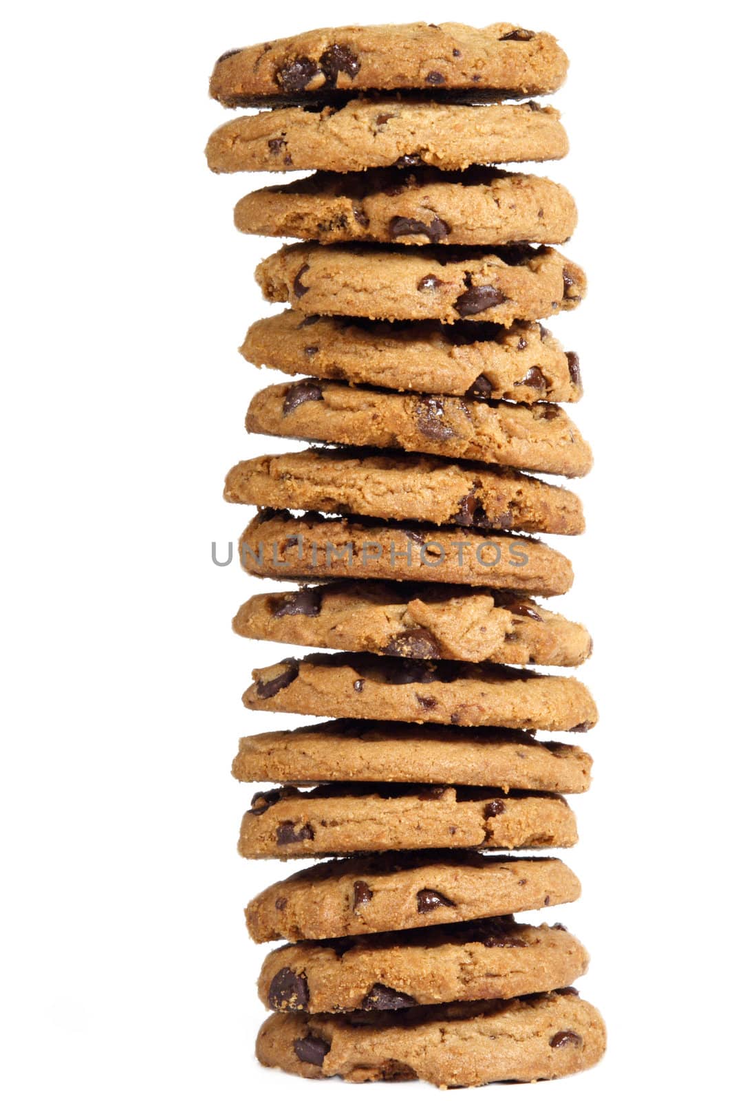 chocolate chip cookies on white background