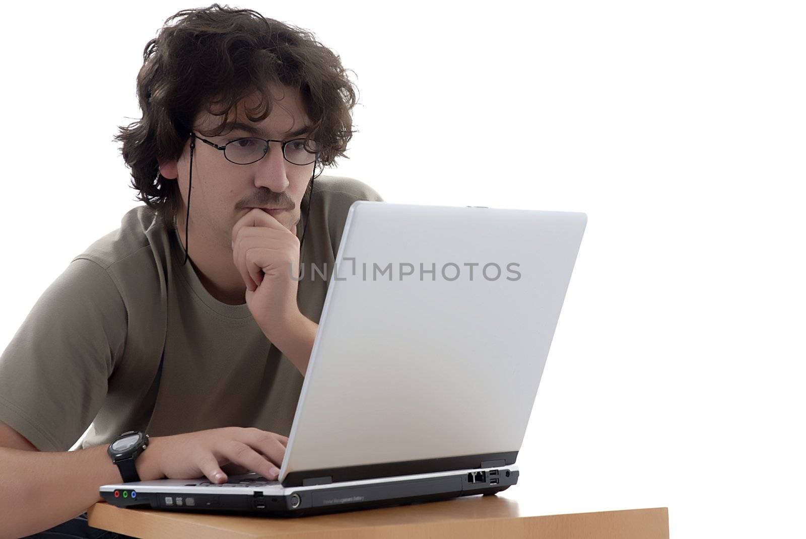 young casual man working with personal computer