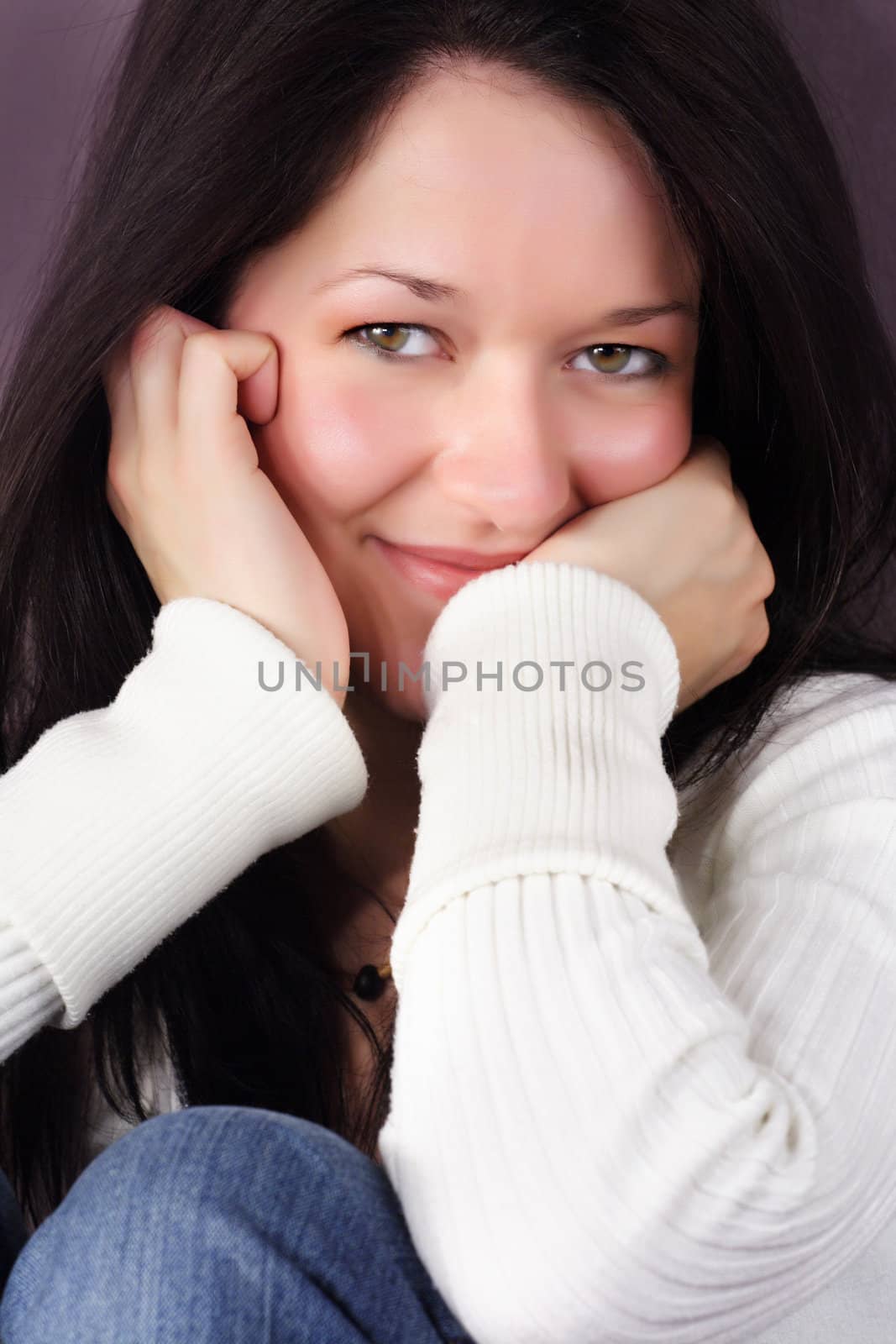 Close-up portrait of happy smiling woman