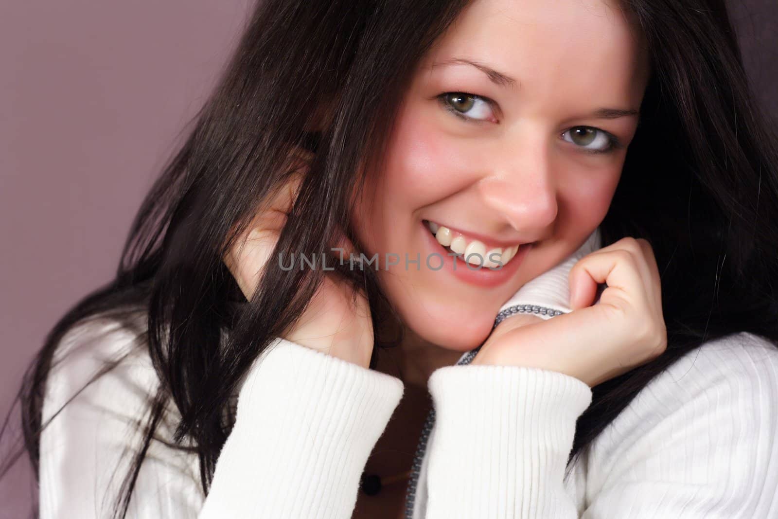 Close-up portrait of happy woman with nice smile