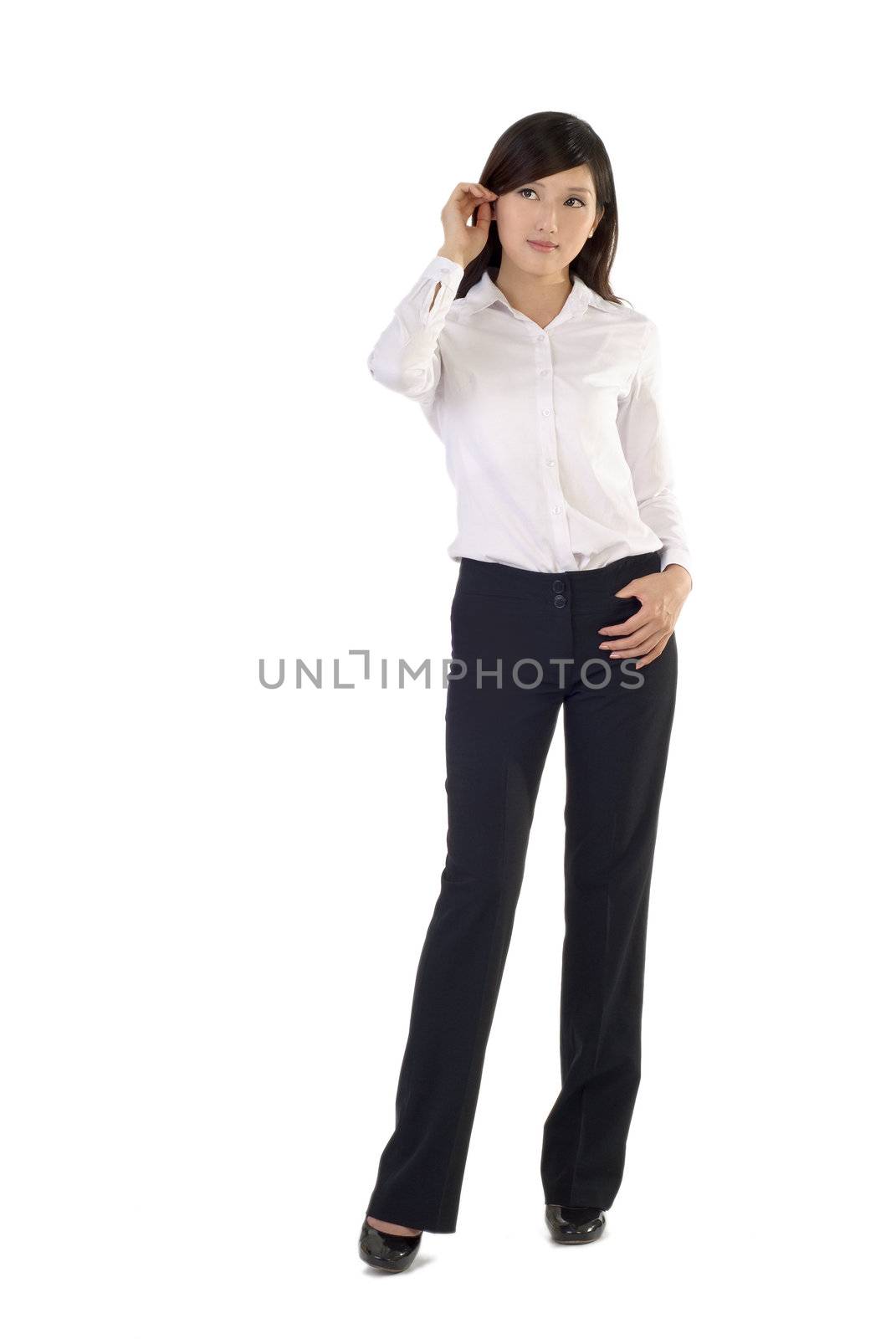 Business woman portrait of Asian on white background.