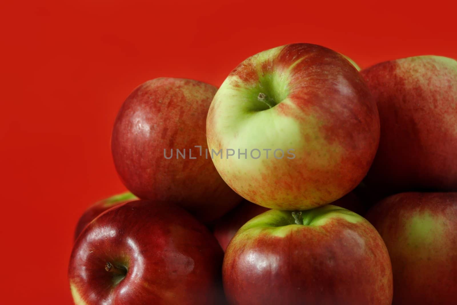 Cortland apple on red background