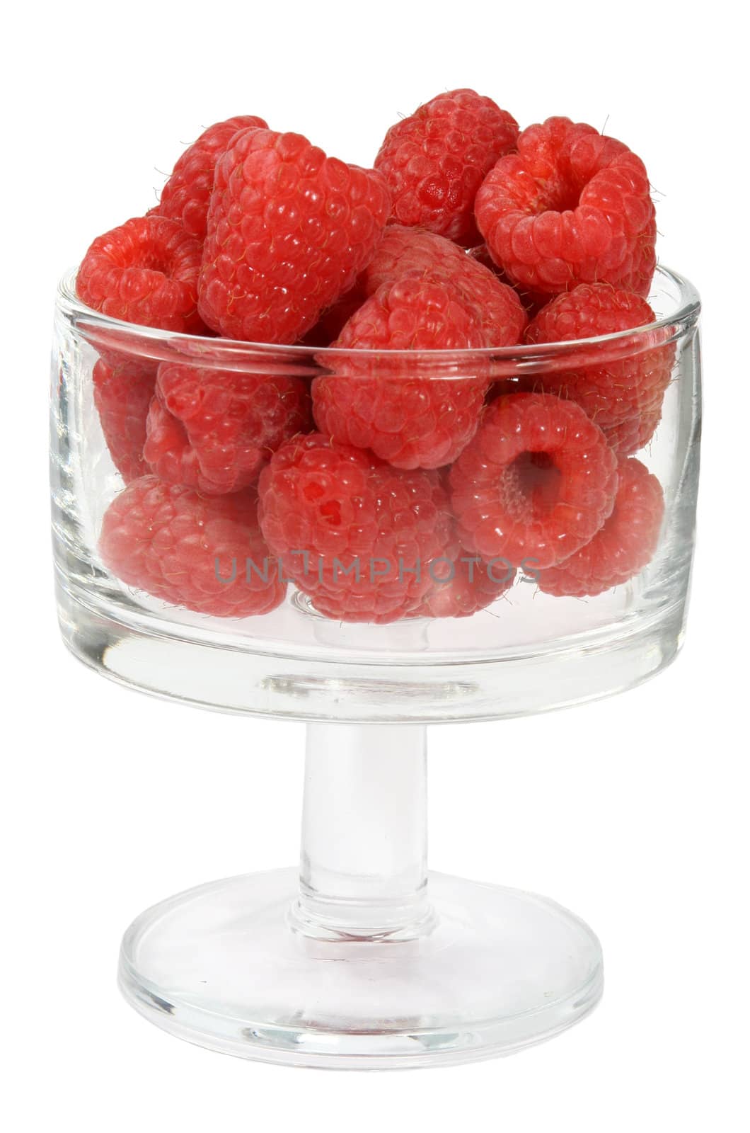 fresh raspberries in glass dish