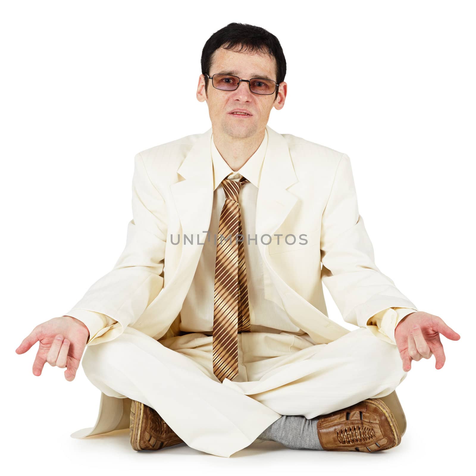 Cool guy in white suit sitting on a white background