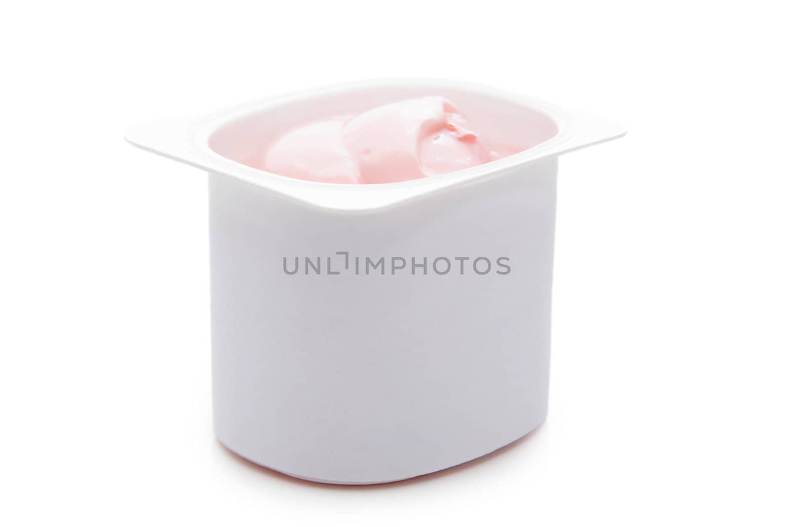 single portion of strawberry yogurt, isolated on white