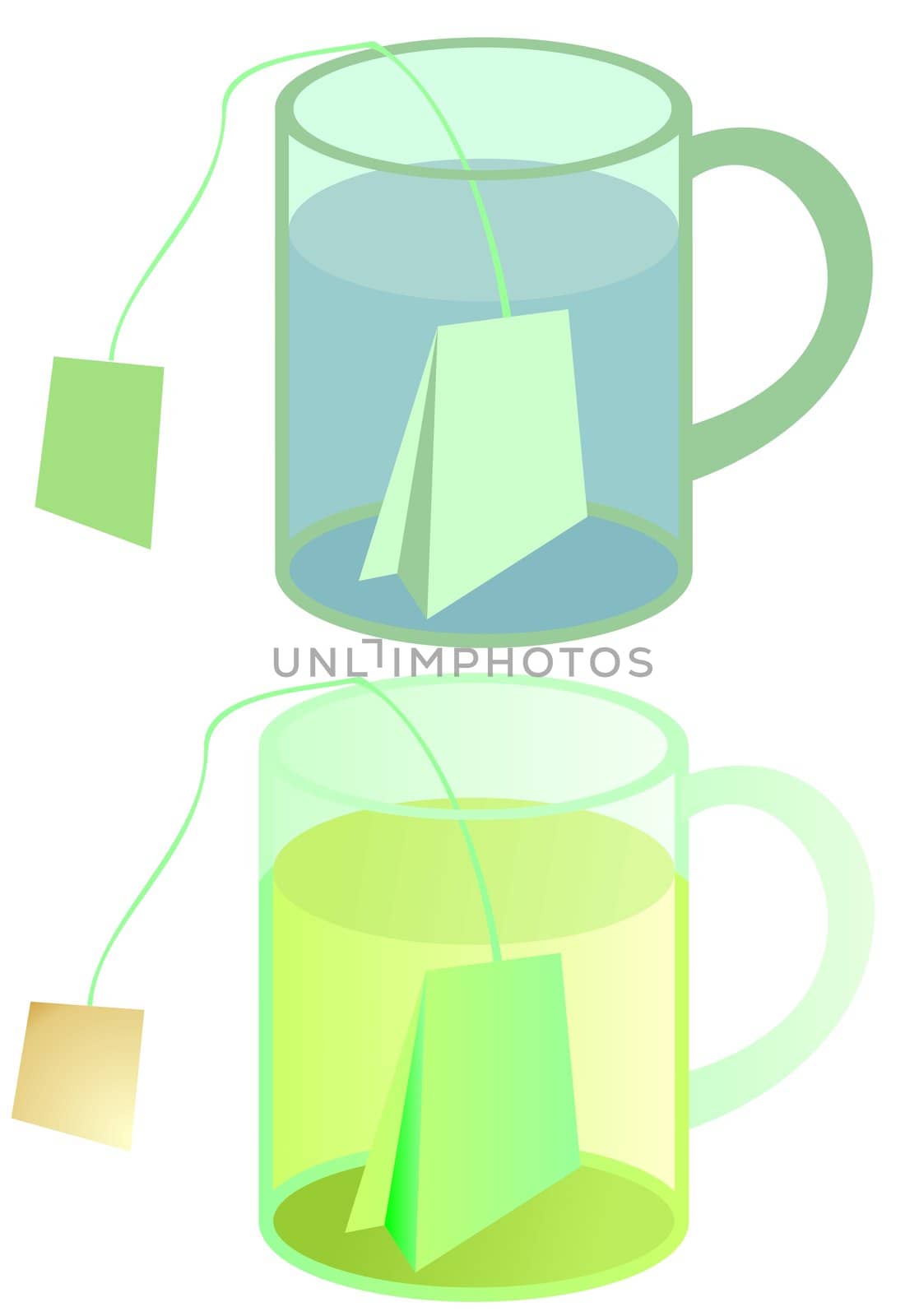 glass of tea with teabag, illustration with and without gradient