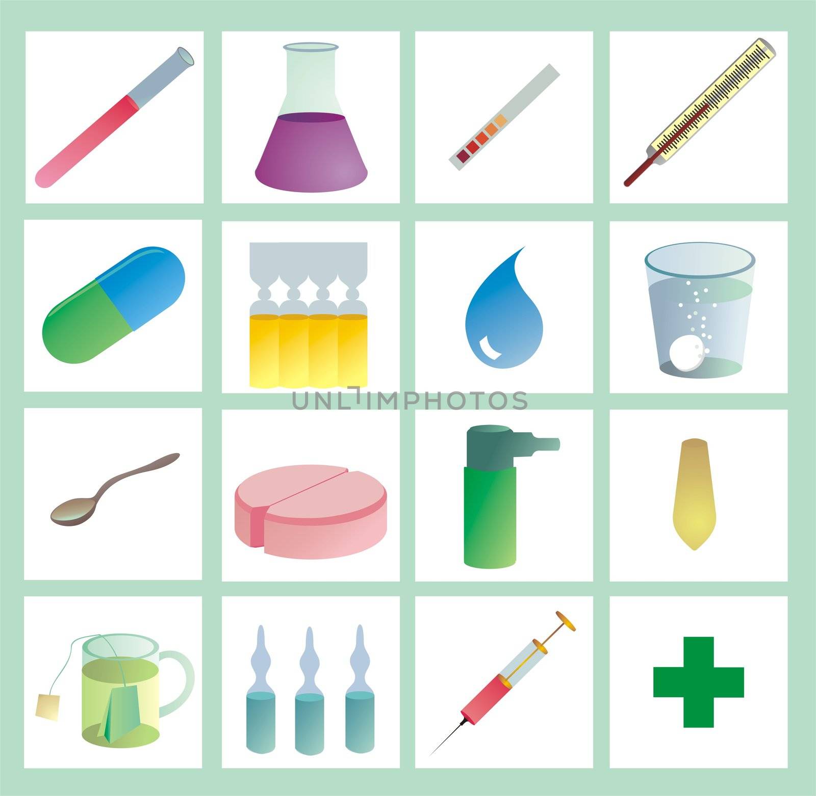 medical icons, color on white, with gradients