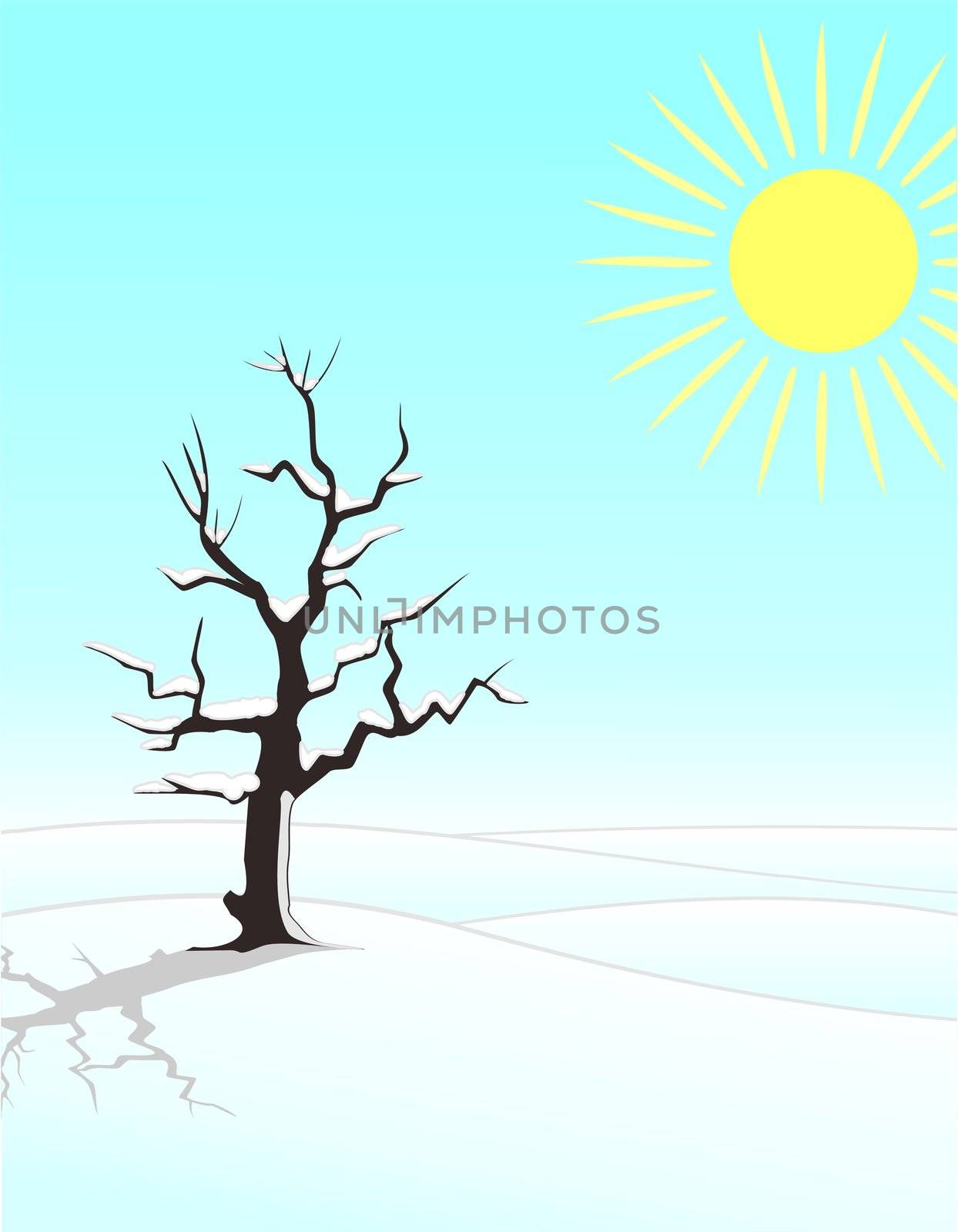 four seasons illustration: winter
single tree in the fields with snow