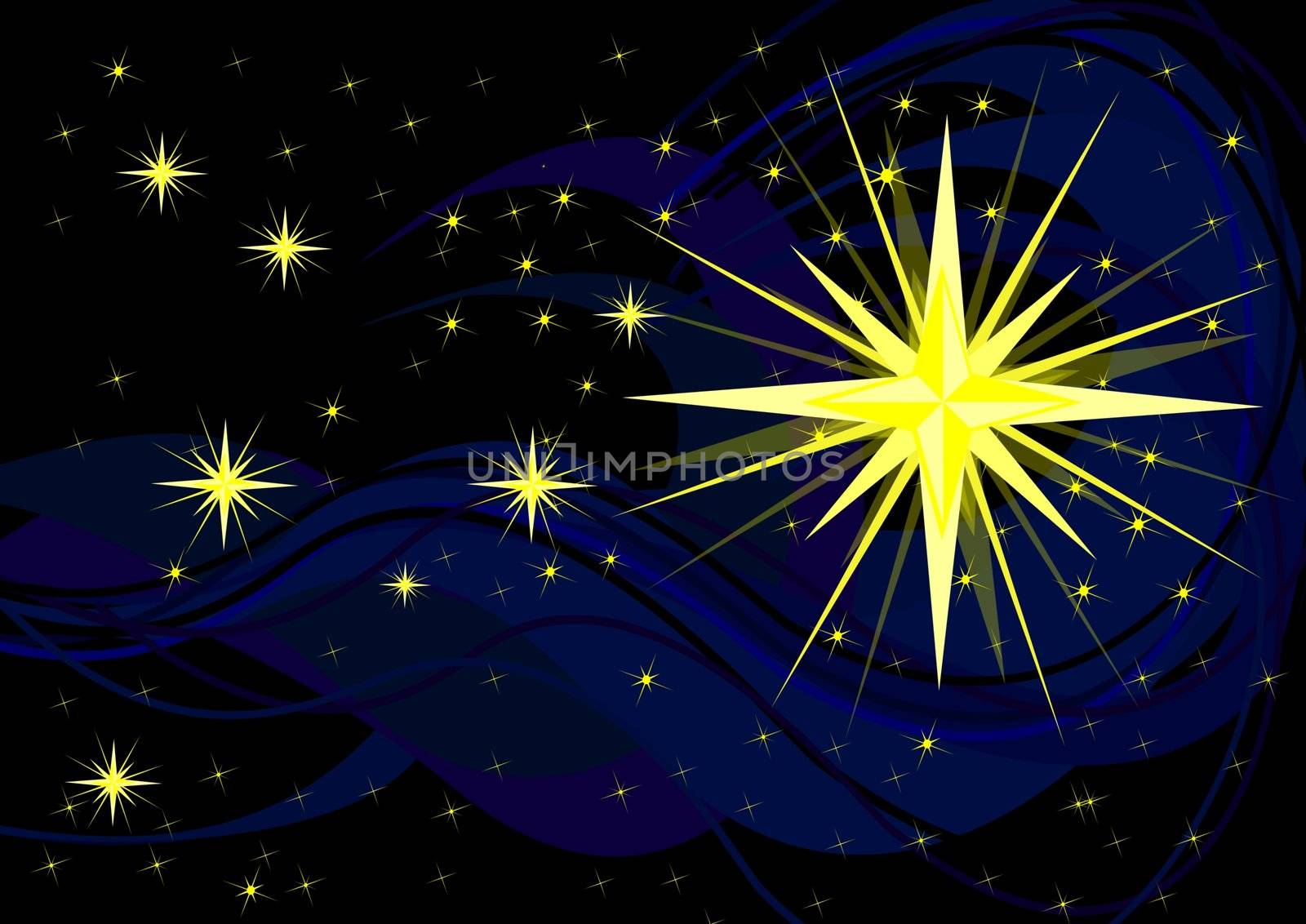 Sparkling stars on black, christmas background illustration