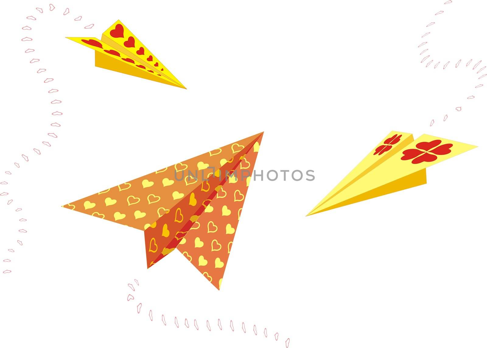 Paper planes sending greetings for valentines day, illustration