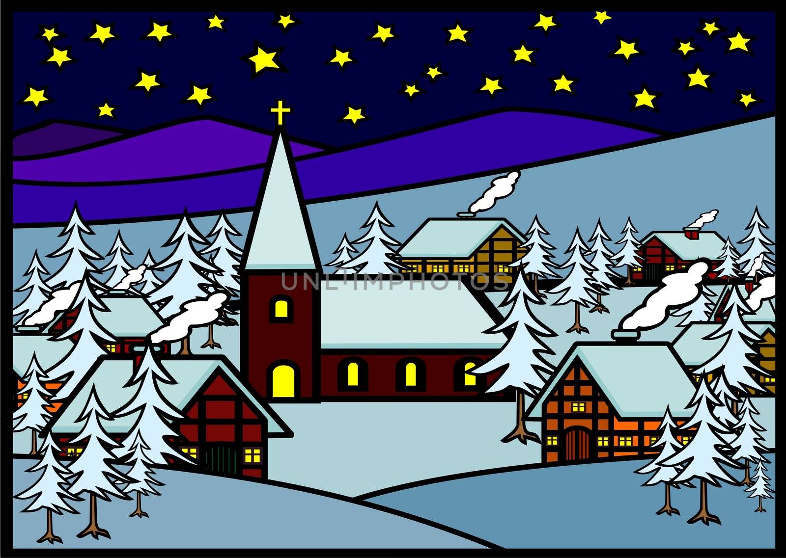 Christmas Village in a Snowy Landscape