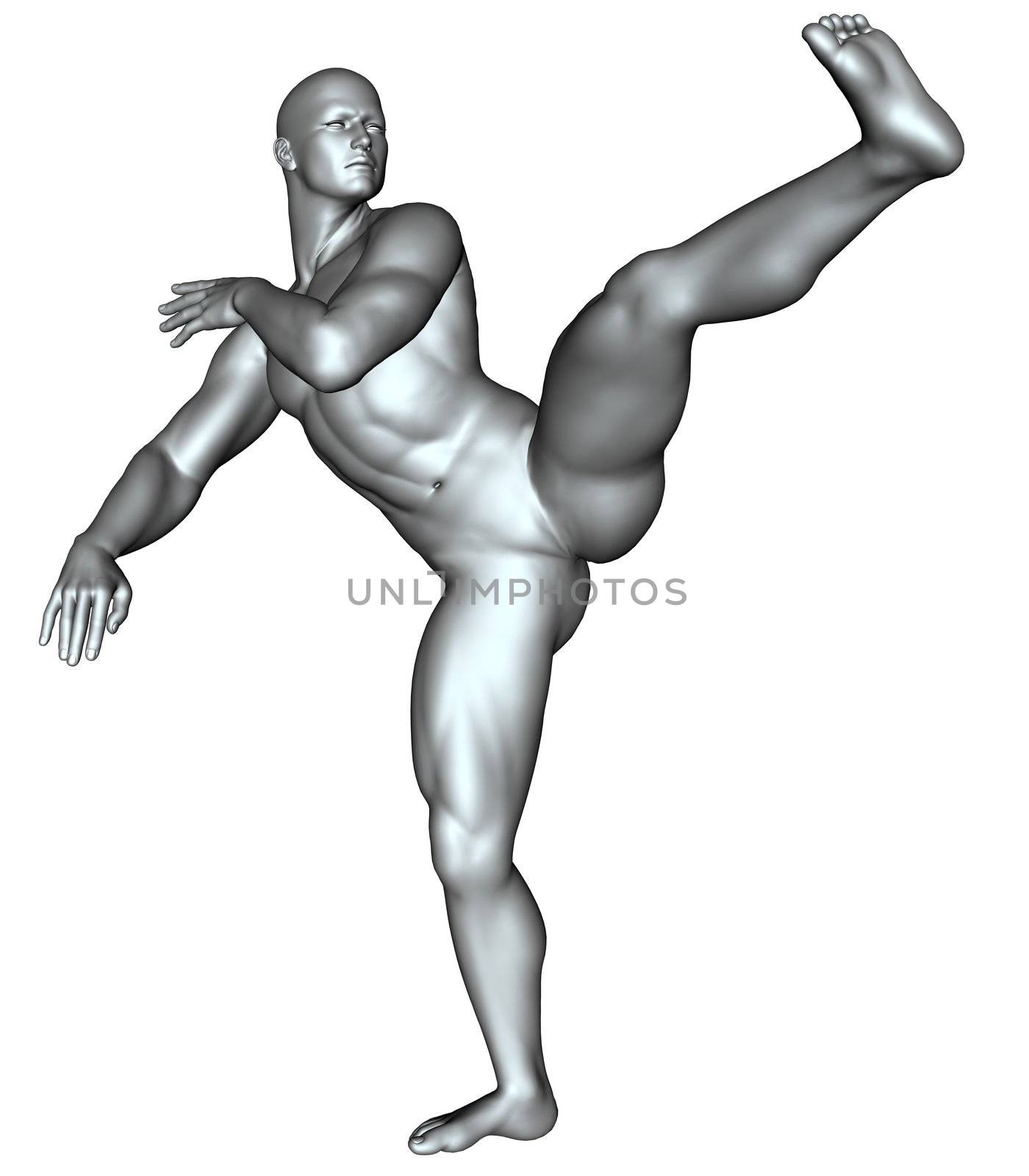 3D rendered fighter on martial arts poses on white background isolated