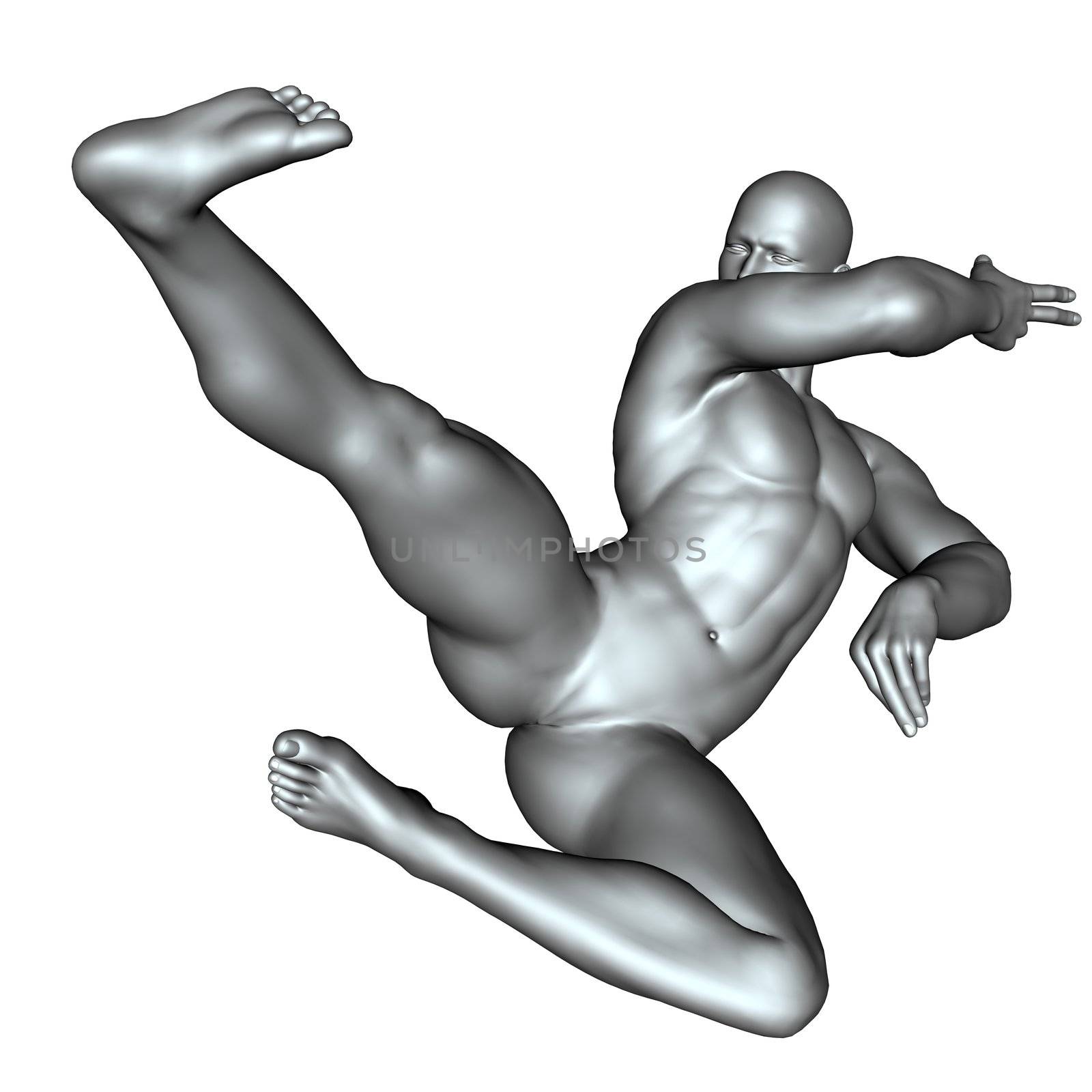 3D rendered fighter on martial arts poses on white background isolated