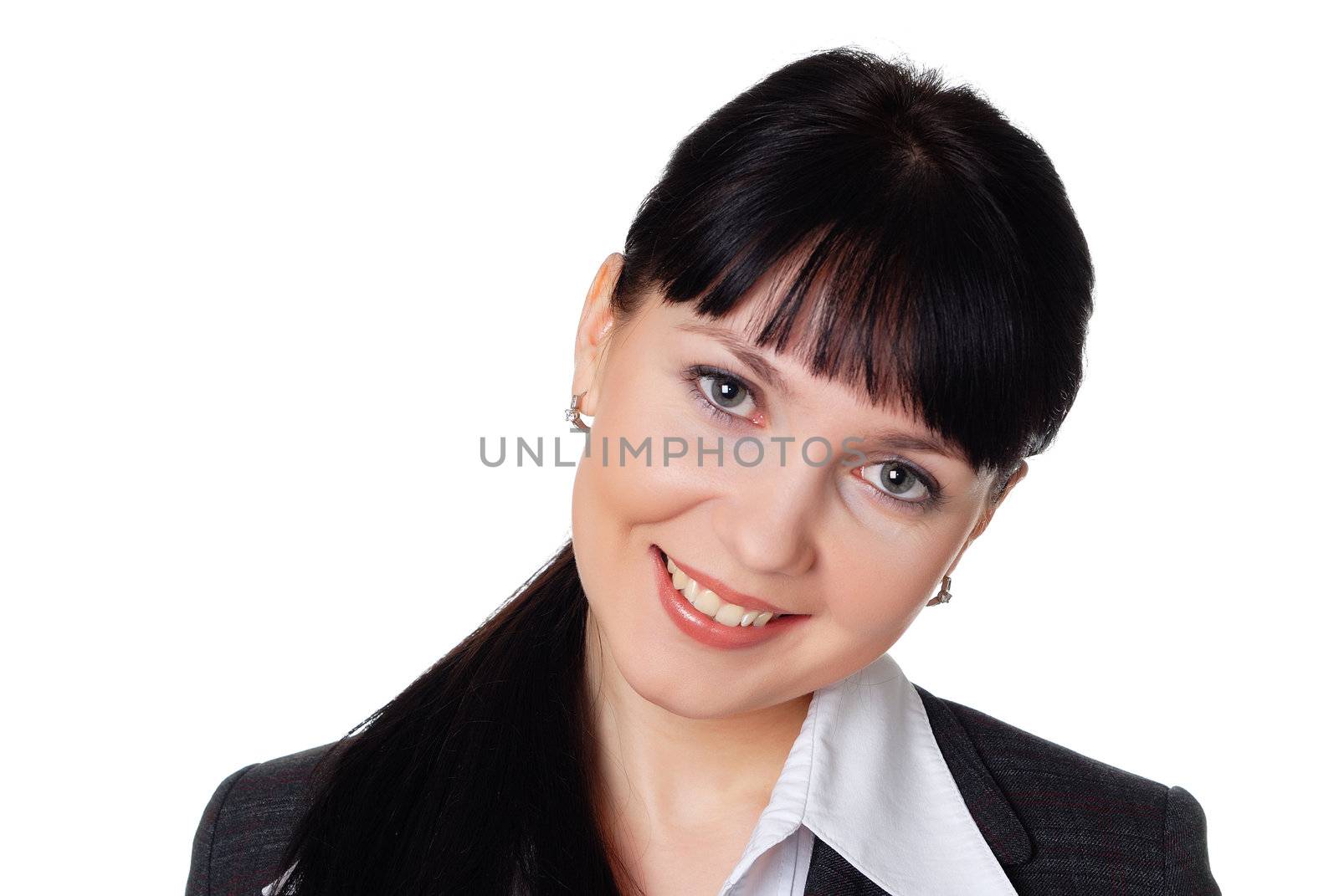 charming young woman in a dark business suit  by Baronerosso
