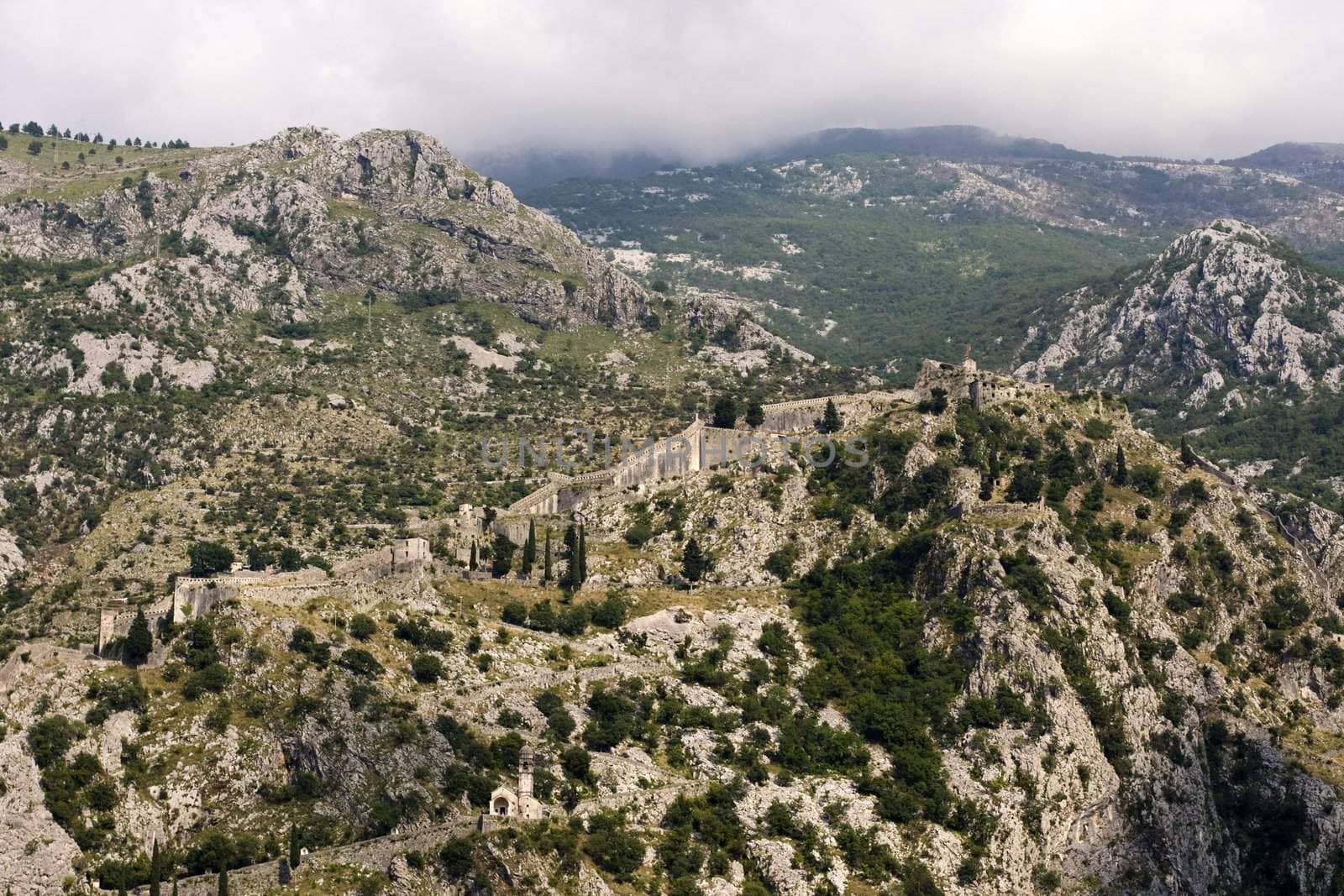 The wall of town Kotor in Montenegro