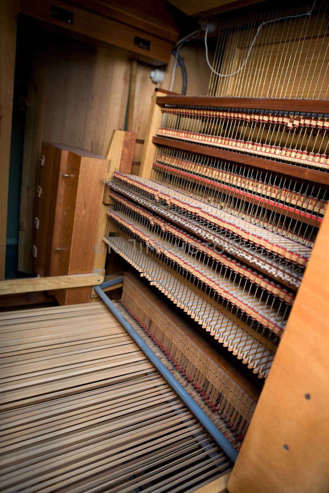 Interior of an old wooden pipe organ