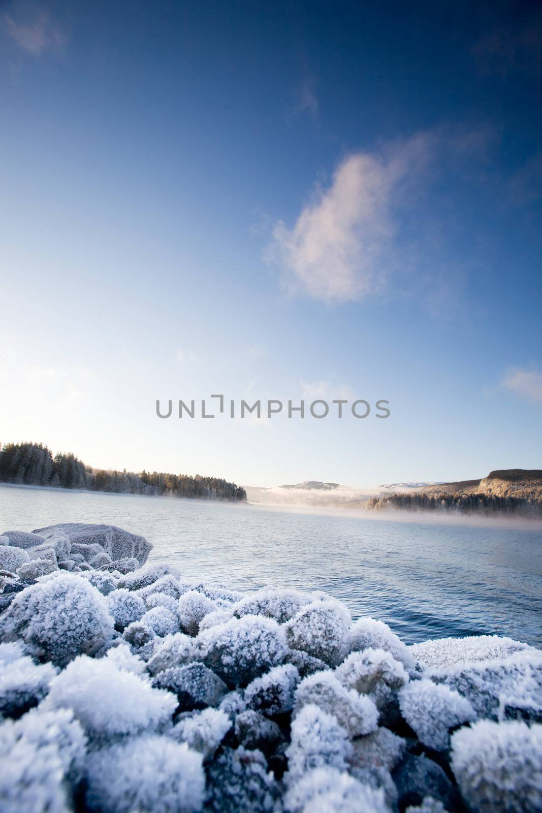 A winter landscape on a Norwegian Fjord