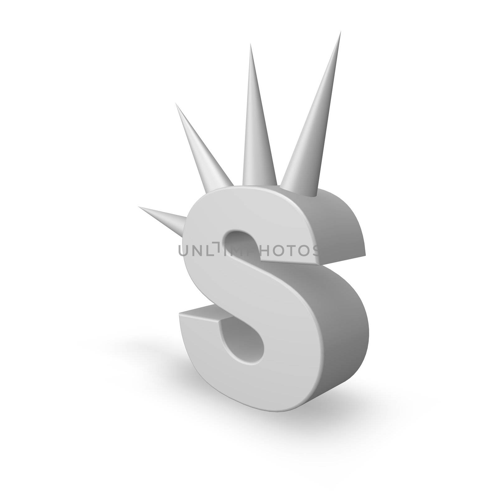 letter s with prickles on white background - 3d illustration