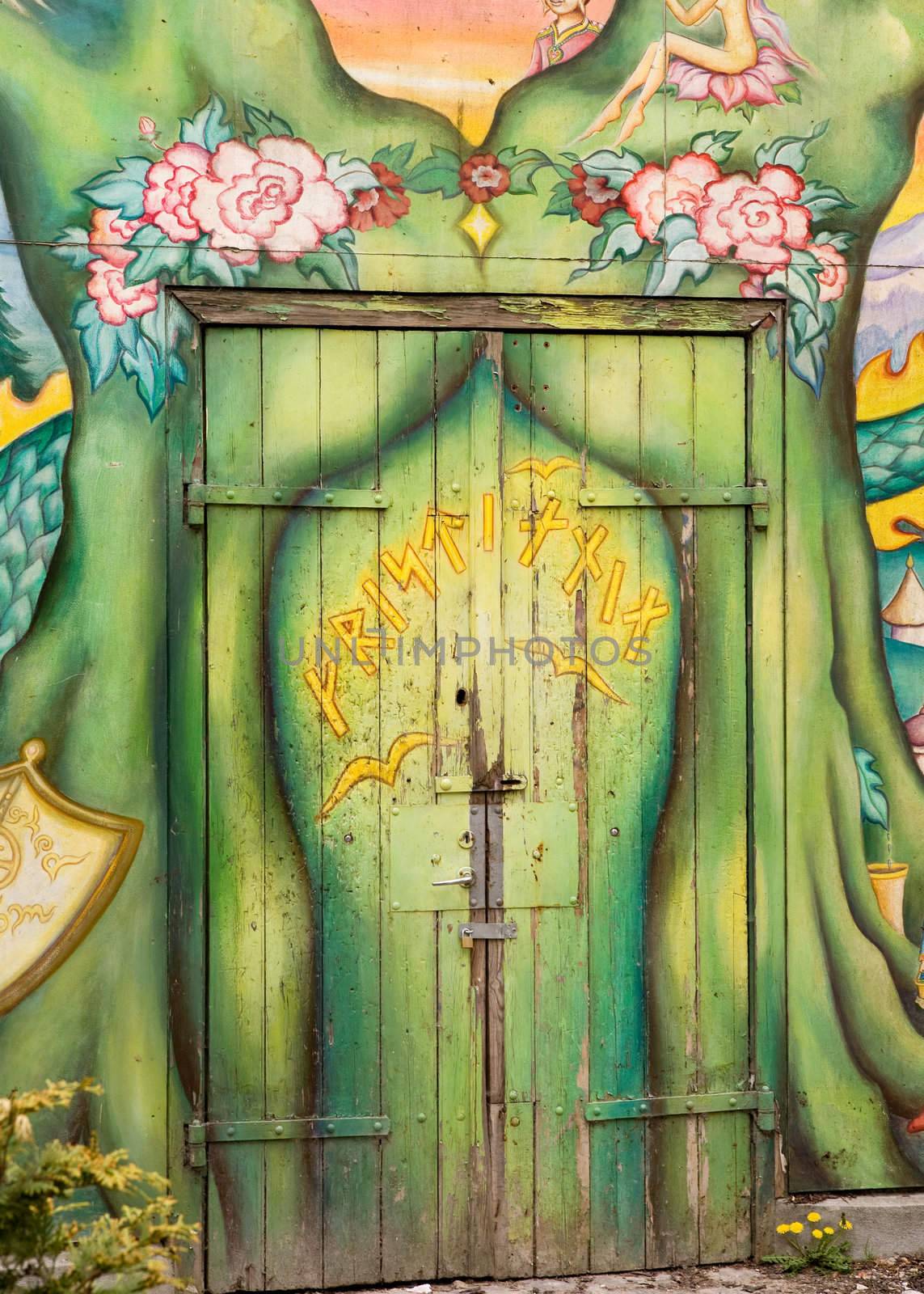 A detail of a door in Christiania - an occupied area of Copenhagen, Denmark