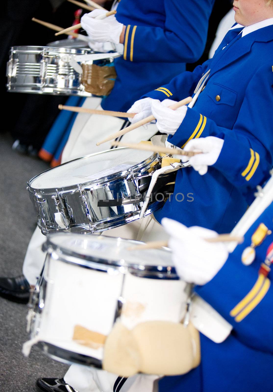 Marching drummers in a parade